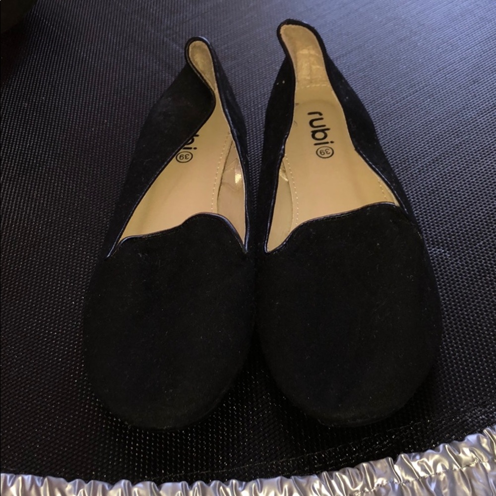 Black faux suede flats